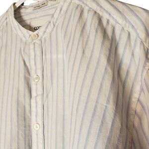 CODE Quality Goods Casual Clothing Linen Cotton Blue Striped Band Collar Med